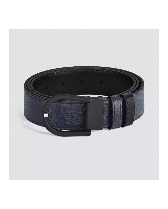 Ceinture réversible boucle fer à cheval de 35 mm en cuir bleu nuit/noir