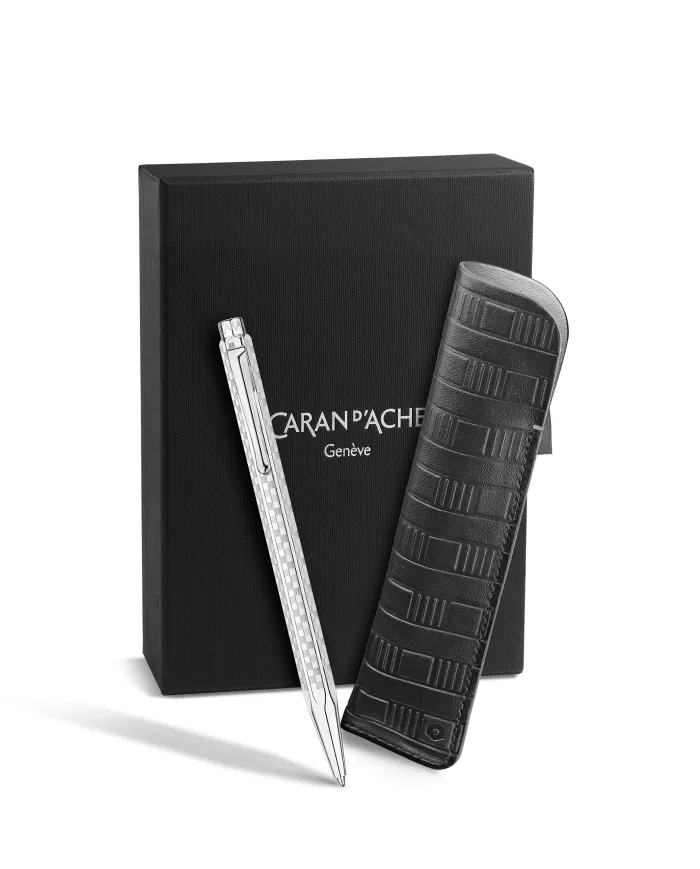 SET Stylo-bille Ecridor Damier platine