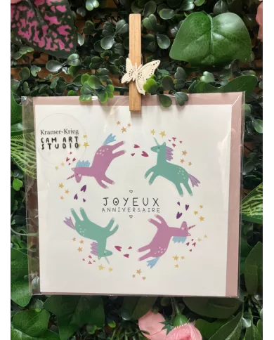 Carte Carrée - Licorne - Joyeux Anniversaire