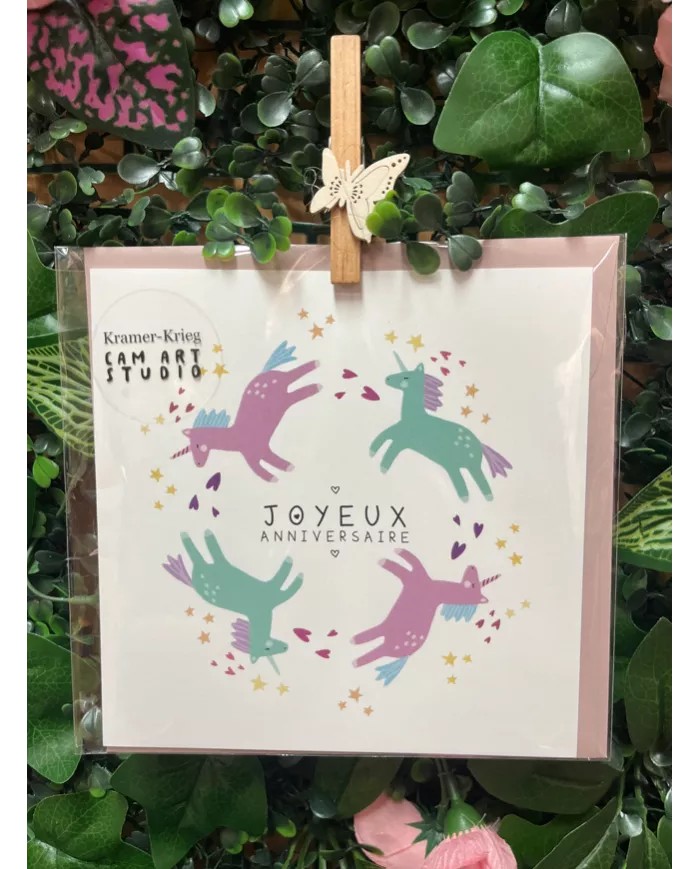Carte Carrée - Licorne - Joyeux Anniversaire