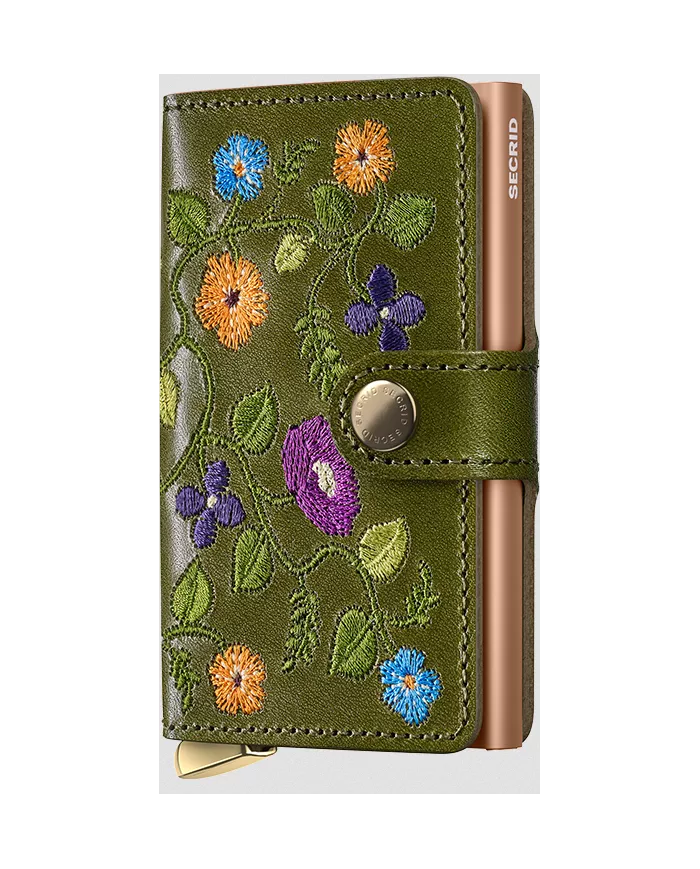 Secrid - Porte-cartes de crédit en cuir Stitch Floral Olive+