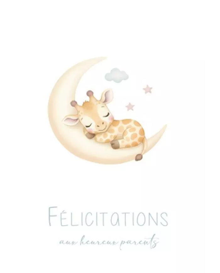 Carte A4 - Naissance Girafe - Garçon