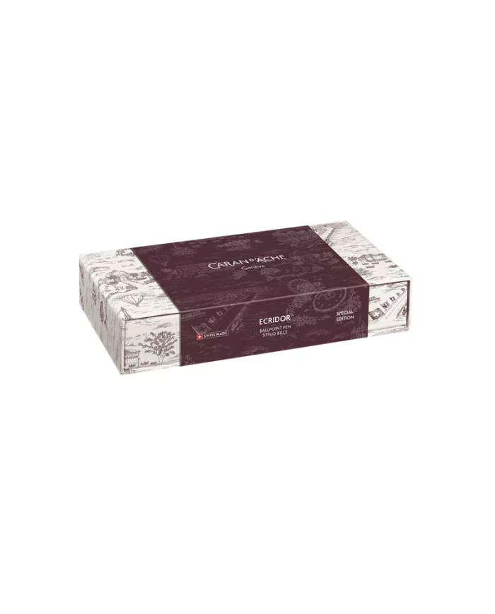 Set Stylo Bille Ecridor™ Toile de Jouy & Étui en Cuir Bordeaux