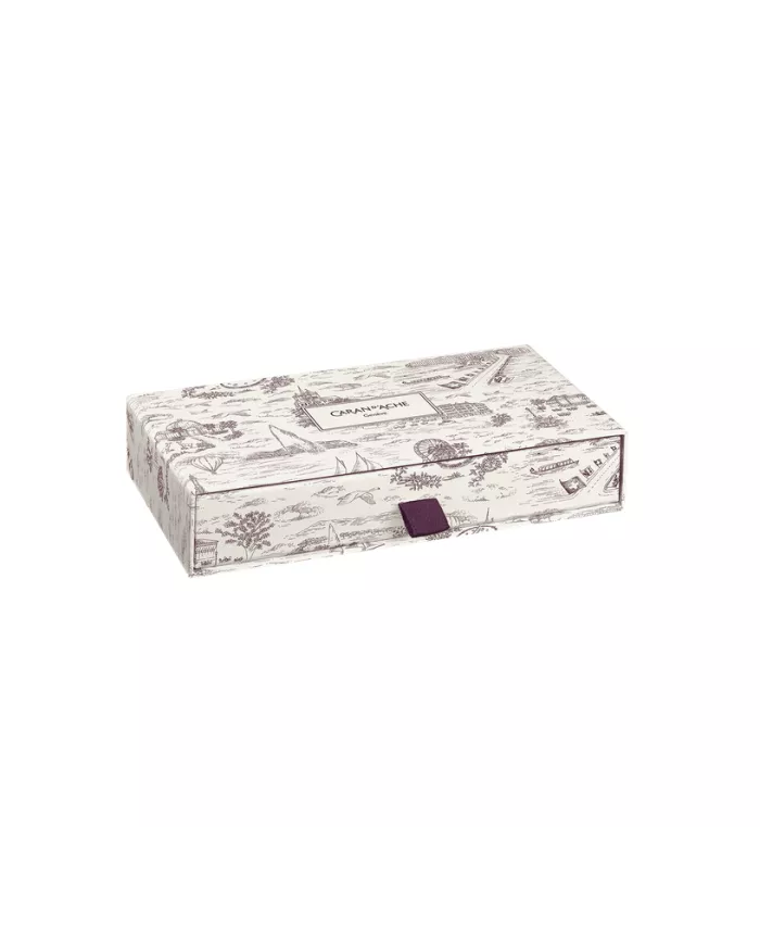 Set Stylo Bille Ecridor™ Toile de Jouy & Étui en Cuir Bordeaux