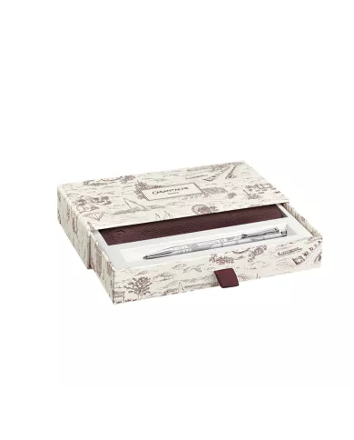 Set Stylo Bille Ecridor™ Toile de Jouy & Étui en Cuir Bordeaux
