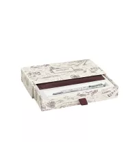 Set Stylo Bille Ecridor™ Toile de Jouy & Étui en Cuir Bordeaux