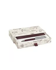 Set Stylo Bille Ecridor™ Toile de Jouy & Étui en Cuir Bordeaux