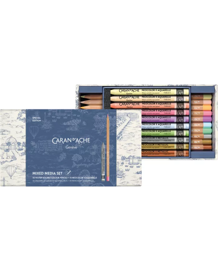 Set Multi-produits 10 Crayons de Couleur & 10 Pastels Neocolor™ II Aquarelle Toile de Jouy